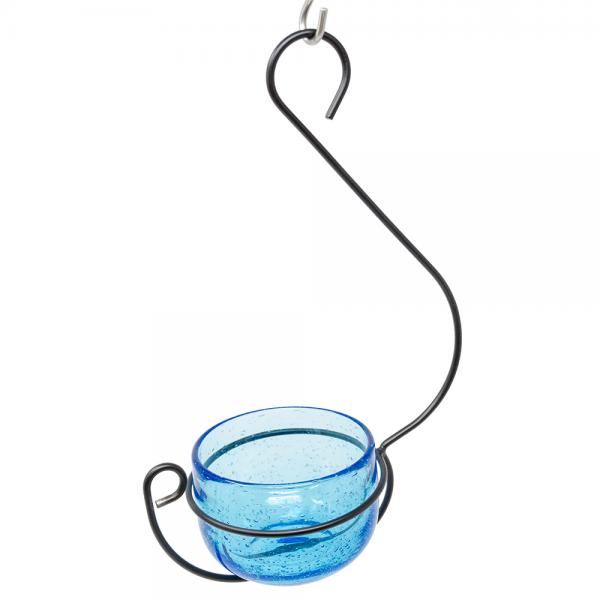 Blue Glass Hanging Treat and Mealworm Feeder