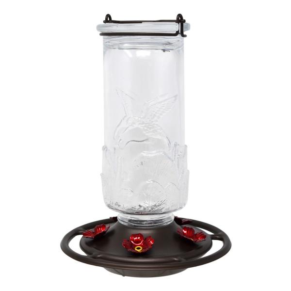 Clear Embossed Glass Hummingbird Feeder