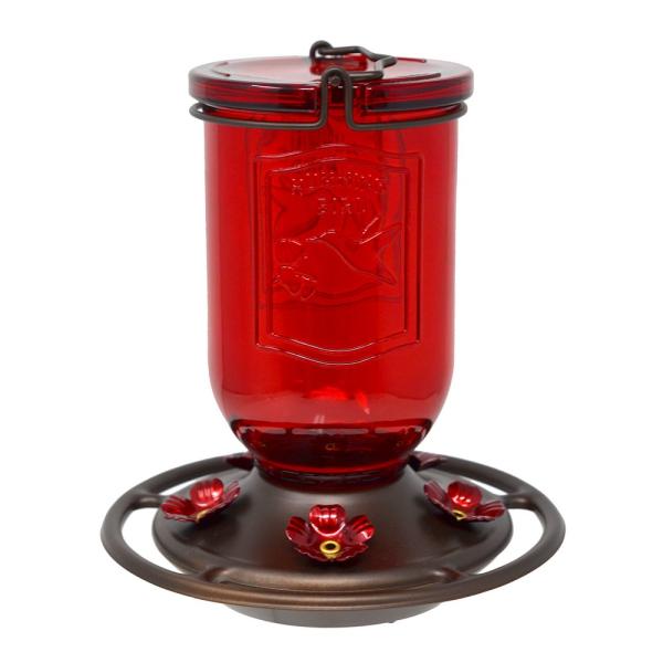 Red Jar Glass Hummingbird Feeder