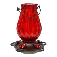 Ruby Lantern Glass Hummingbird Feeder-BE237