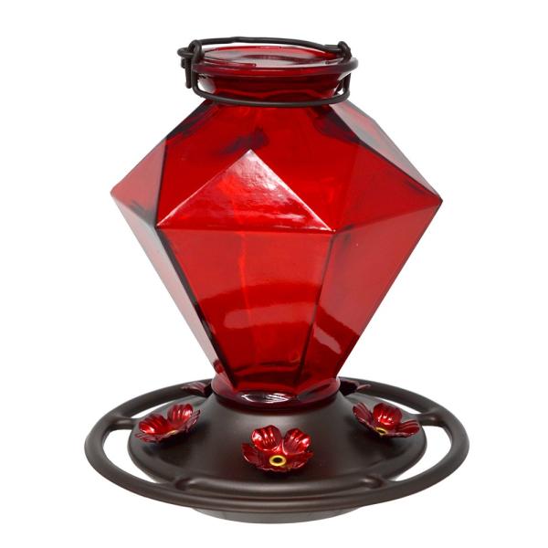 Ruby Crown Jewel Glass Hummingbird Feeder