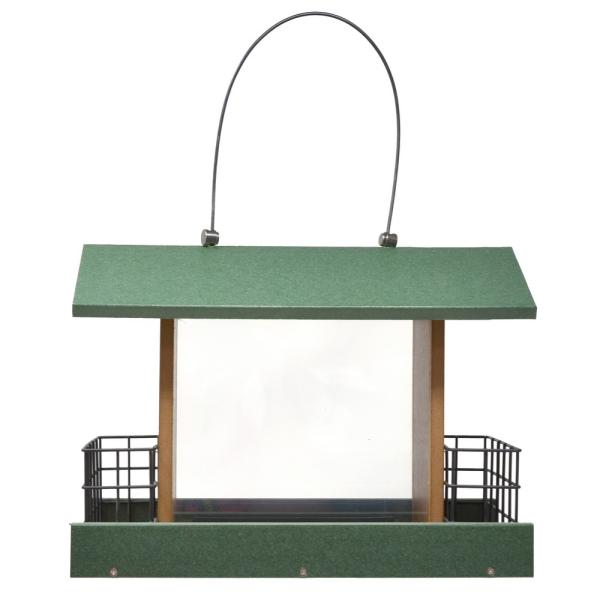 Green & Driftwood Poly Hopper Feeder w/ Suet Cages