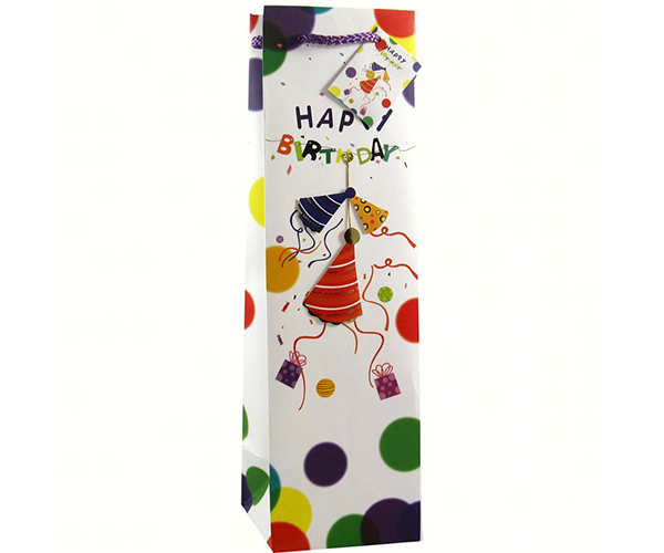 Printed Paper Wine Bottle Bag - Party Hats