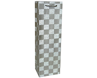 Glitter Printed Paper Wine Bottle Bag  - Silver Checkers-DG1SILVERCHECKE