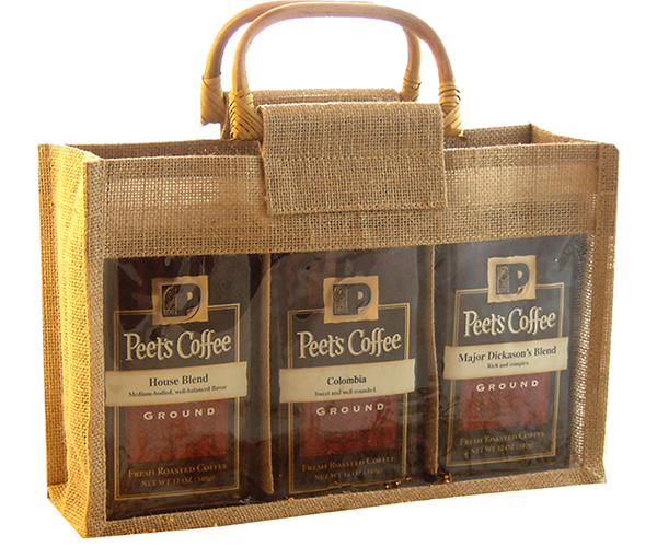 Jute 3 Compartment Coffee Bag - Natural