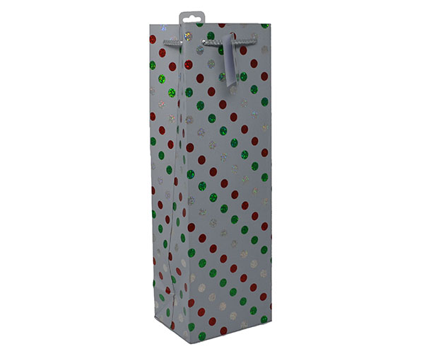 Printed Paper Wine Bottle Bag - Christmas Dots