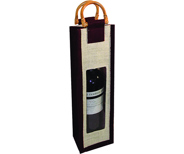 Jute Wine Bottle Bag - Black with Window
