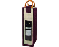Jute Wine Bottle Bag Burgundy with Window-J1BURGUNDY