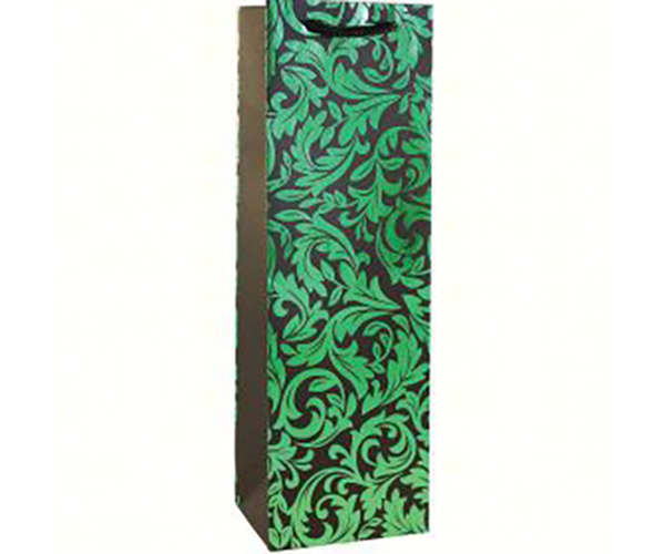 Printed Paper Wine Bottle Bag - Green Floral