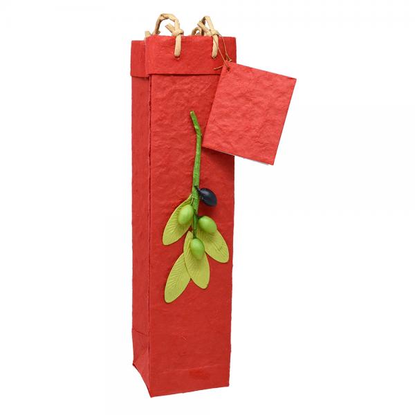 Handmade Paper Olive Oil Bottle Bag - Red