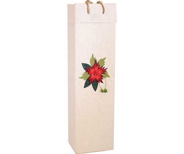 Handmade Paper Olive Oil Bottle Bag - Red Flower