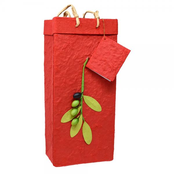 Handmade Paper Olive Oil Bottle Bag - Branch Red