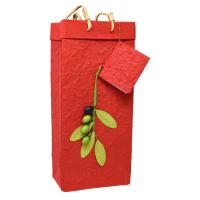 Handmade Paper Olive Oil Bottle Bag - Branch Red-OB2-RBRANCH