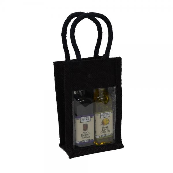 2 Bottle Jute Olive Oil Bottle Bag - Sampler Black