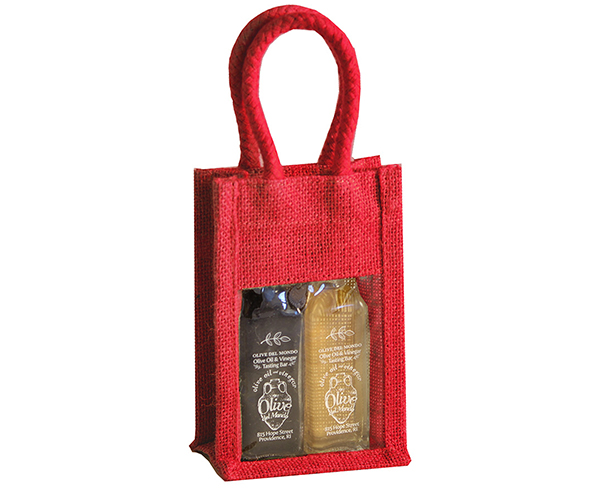2 Bottle Jute Olive Oil Bottle Bag - Sampler Red