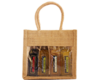 4 Bottle Jute Olive Oil Bottle Bag - Natural Sampler with Windows-OJ4SAMPLERNATUR