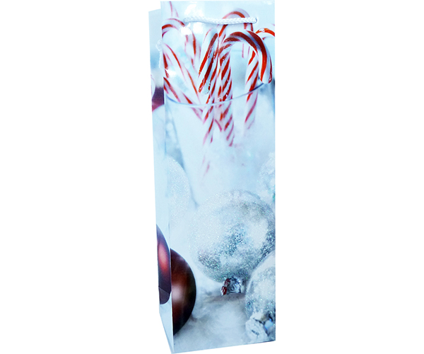 Printed Paper Wine Bottle Bag  - Holiday Candy Cane