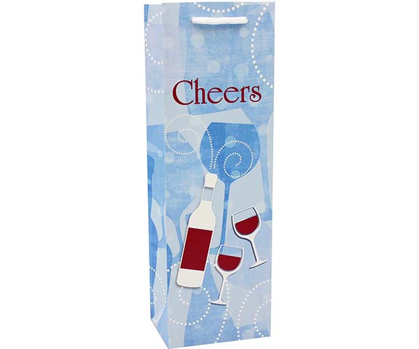 Printed Paper Wine Bottle Bag  - Denim