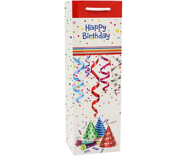 Printed Paper Wine Bottle Bag  - Happy Birthday