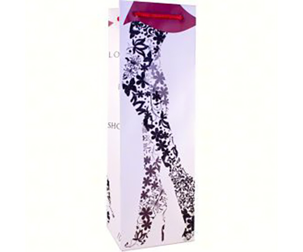 Printed Paper Wine Bottle Bag  - Legs with Glitter