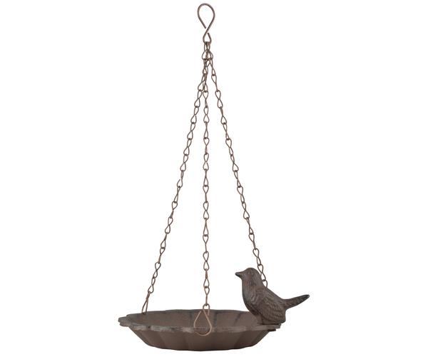 Hanging Bird Bath with Bird Antique Brown