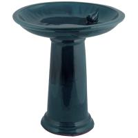 Bird Bath on Pedestal w/Bird Ceramic Teal-BFBFB422