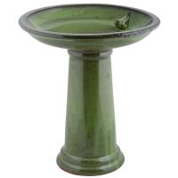 Bird Bath on Pedestal w/Bird Ceramic Green-BFBFB424