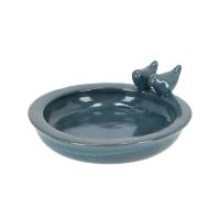Round Bird Bath w/Birds Ceramic Petrol Medium-BFBFB488