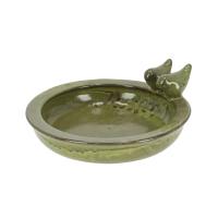 Round Bird Bath w/Birds Ceramic Green Medium-BFBFB489