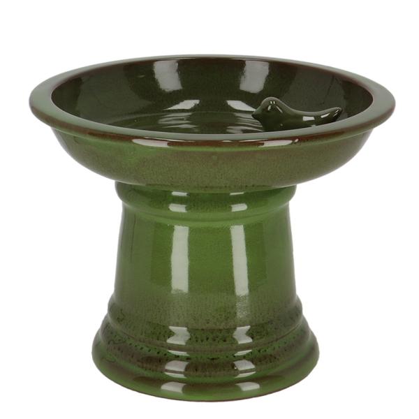 Round Bird Bath on Foot Ceramic Green Round Bird Bath on Foot Ceramic Green
