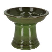 Round Bird Bath on Foot Ceramic Green-BFBFB657