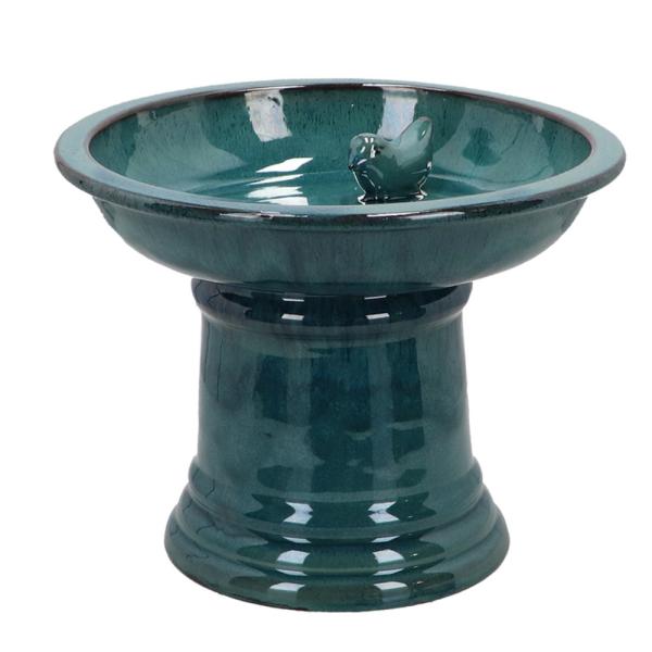 Round Bird Bath on Foot Ceramic Petrol Round Bird Bath on Foot Ceramic Petrol