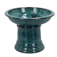 Round Bird Bath on Foot Ceramic Petrol-BFBFB661