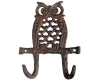 Owl Double Hook Cast Iron Antique Brown-BFBTT180