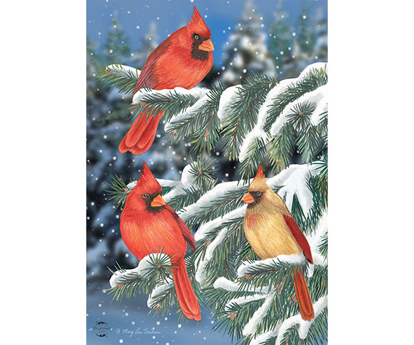 Winter Cardinal Trio Garden Flag