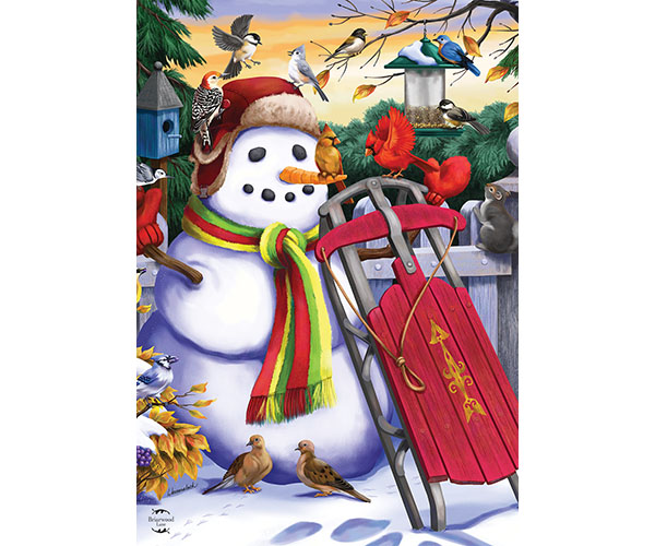Snowman and Sled Garden Flag