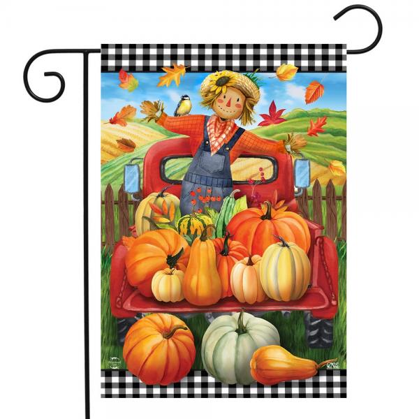 Pumpkin Pickup Scarecrow Garden Flag