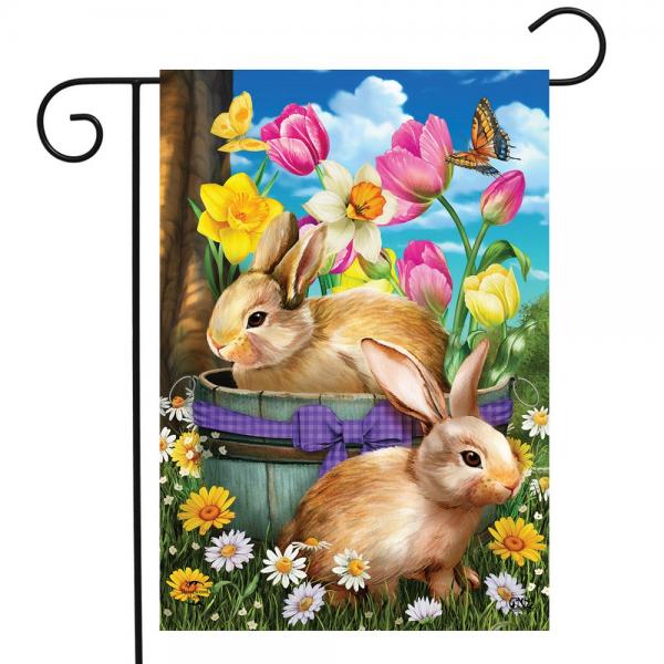 Spring Bunny Basket Garden Flag