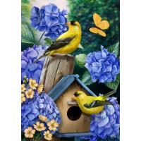 Goldfinches and Hydrangeas Garden Flag-BLG02228