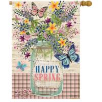 Happy Spring Mason Jar House Flag-BLH01213