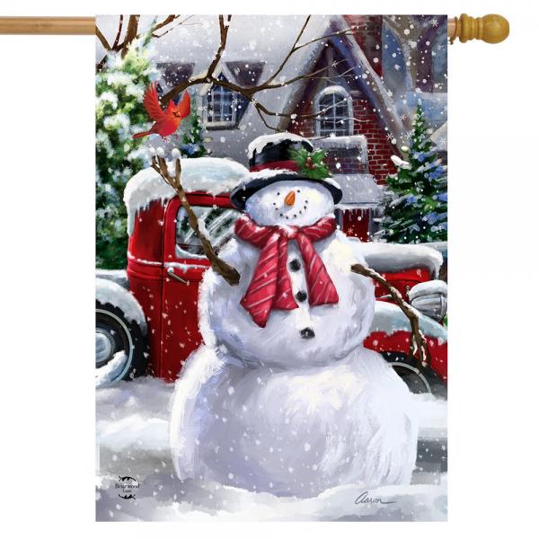 Snowfall Snowman House Flag