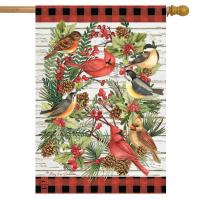 Winter Bird Wreath House Flag-BLH01880