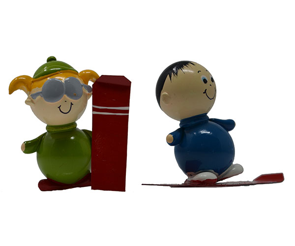 Set of 2 Snowboarder Marble Figurines