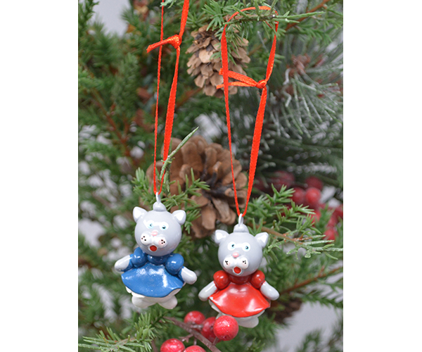 Set of 2 Kittens Marble Ornaments