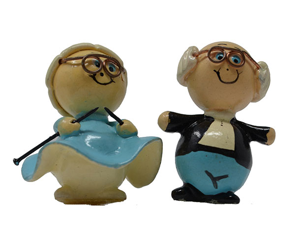 White Retired Couple Marble Figurines Set