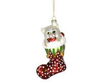 Jingle Bell Kitty White with Red Stocking Ornament-COBANEC215
