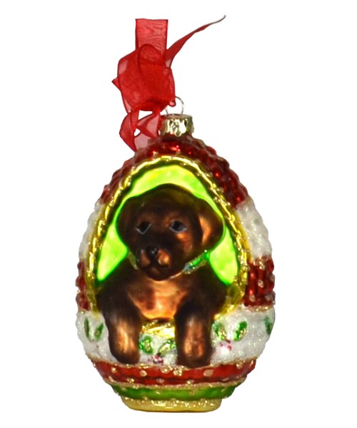 Playful Puppy Chocolate Lab Ornament