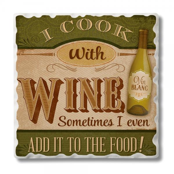 Cook With Wine Single Tumbled Tile Coaster