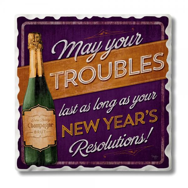 New Years Resolution Single Tumbled Tile Coaster
