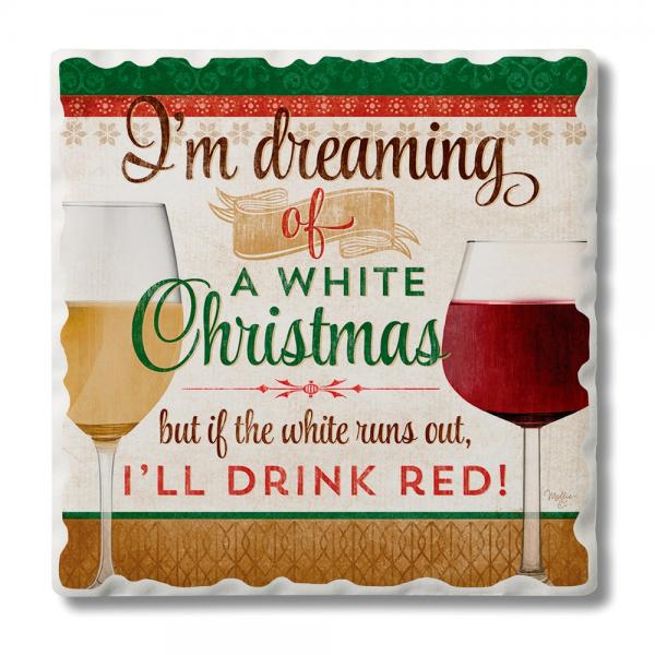 White Christmas Single Tumbled Tile Coaster